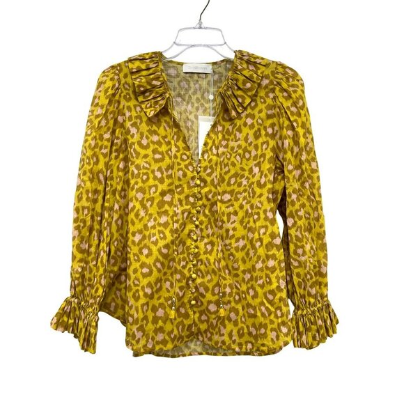 Zimmerman Carnaby Yellow Pink Ruffled Cotton Voile Top Small NWT - Picture 3 of 7